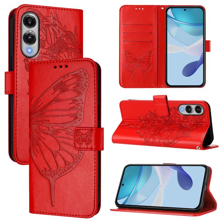 

For Samsung Galaxy S25 Edge 5G Embossed Butterfly Leather Phone Case(Red)
