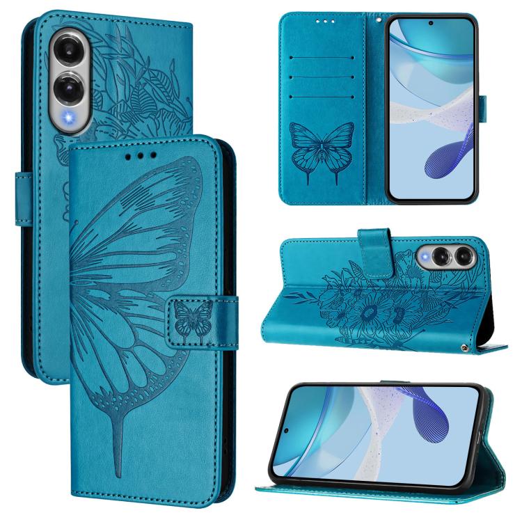 For Samsung Galaxy S25 Edge 5G Embossed Butterfly Leather Phone Case(Blue)