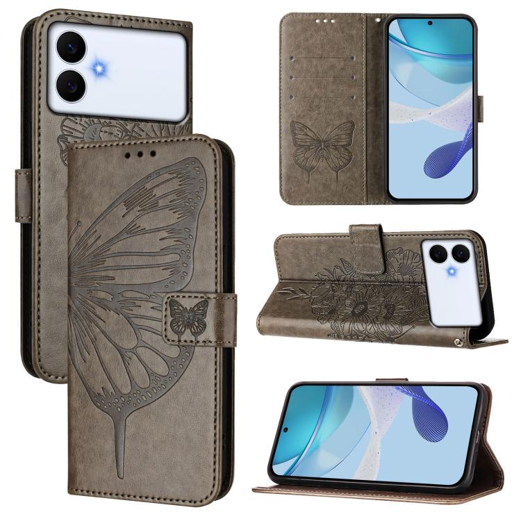 

For Samsung Galaxy S26 Edge 5G Embossed Butterfly Leather Phone Case(Grey)