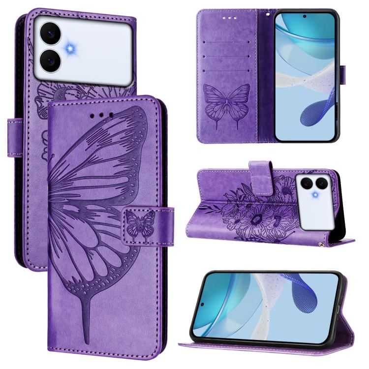 

For Samsung Galaxy S26 Edge 5G Embossed Butterfly Leather Phone Case(Purple)