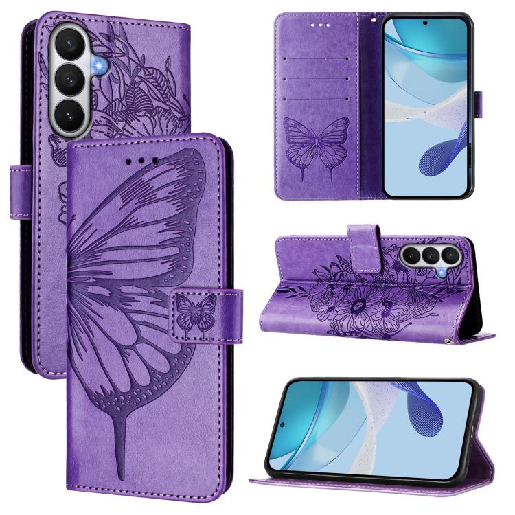 

For Samsung Galaxy S26 5G Embossed Butterfly Leather Phone Case(Purple)