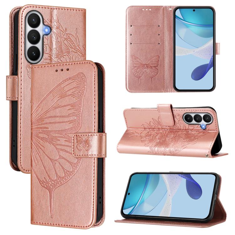 

For Samsung Galaxy S26 5G Embossed Butterfly Leather Phone Case(Rose Gold)