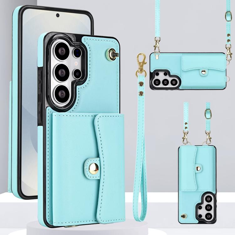 

For Samsung Galaxy S26 Ultra 5G RFID Card Slot Phone Case with Long Lanyard(Mint Green)
