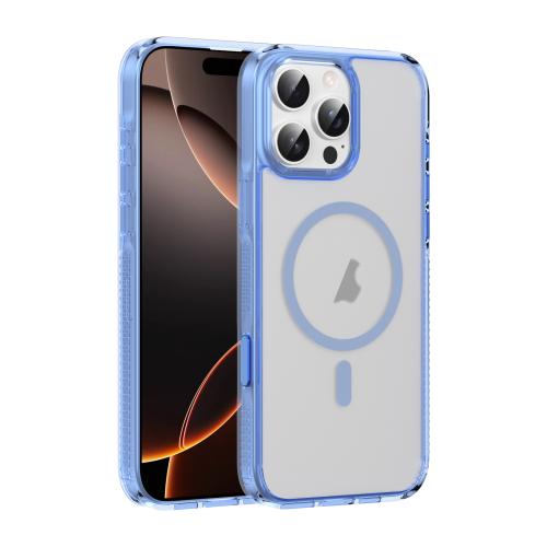 

For iPhone 16 Pro Max Translucent Frosted MagSafe Phone Case with AI Button(Blue)