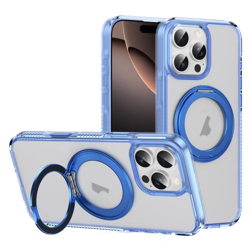 

For iPhone 16 Pro Max Translucent Frosted MagSafe Holder Phone Case with AI Button(Blue)