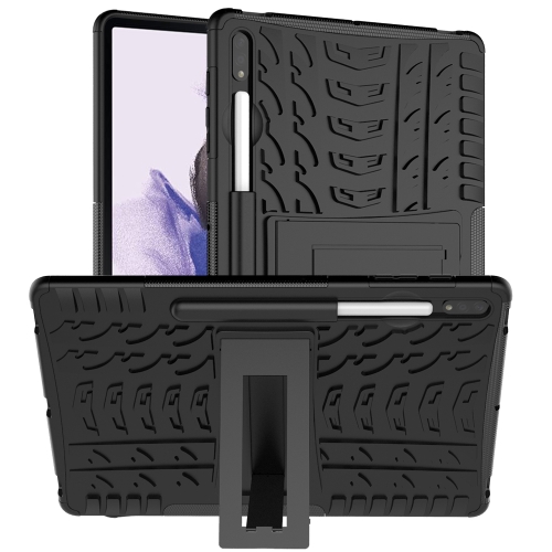 

For Samsung Galaxy Tab S7 Lite T730 / T735 & S7+ T970 / T976B Tire Texture Shockproof TPU + PC Protective Case with Holder(Black)