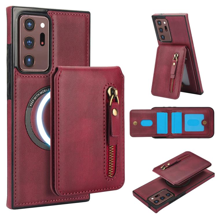 

For Samsung Galaxy Note20 Ultra Zipper Wallet Split MagSafe Leather Back Phone Case(Red)