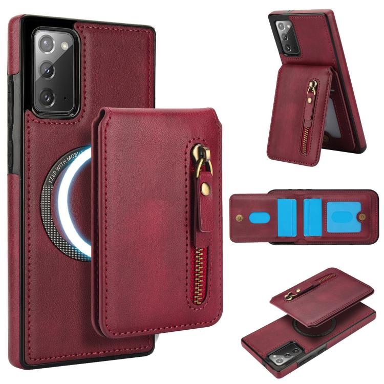 

For Samsung Galaxy Note20 Zipper Wallet Split MagSafe Leather Back Phone Case(Red)