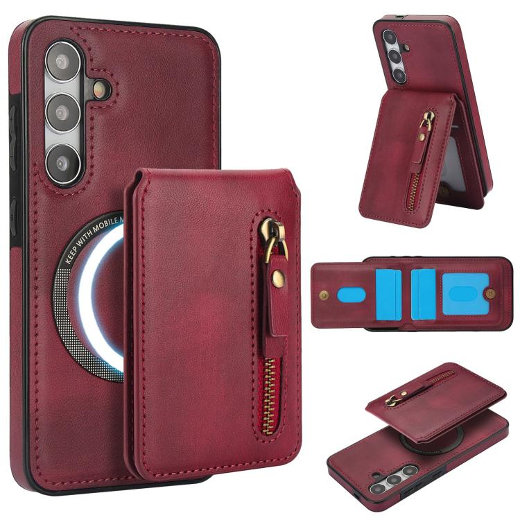 

For Samsung Galaxy S24+ 5G Zipper Wallet Split MagSafe Leather Back Phone Case(Red)