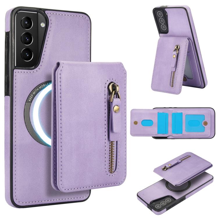 

For Samsung Galaxy S21+ 5G Zipper Wallet Split MagSafe Leather Back Phone Case(Purple)