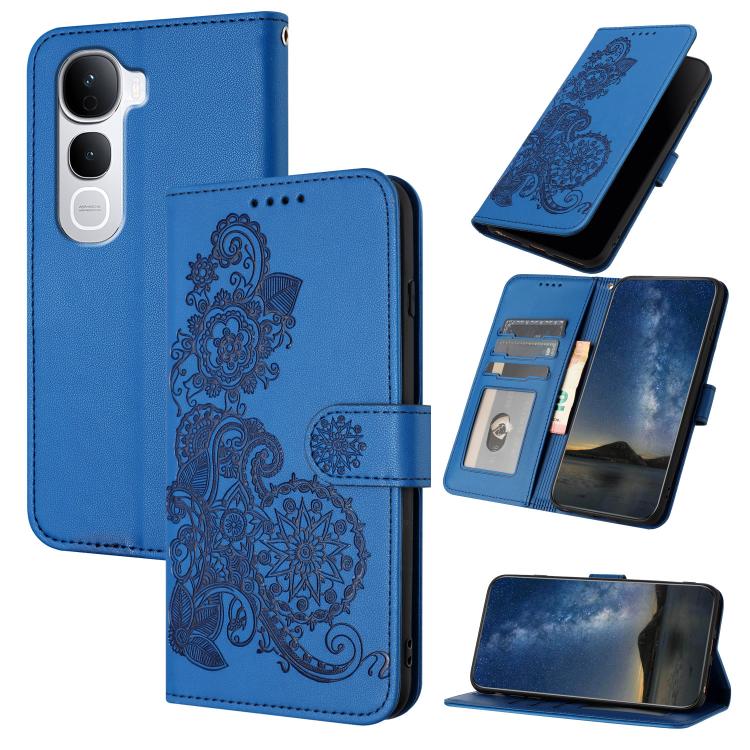 

For vivo Y400 Pro 5G Datura Flower Embossed Flip Leather Phone Case(Blue)