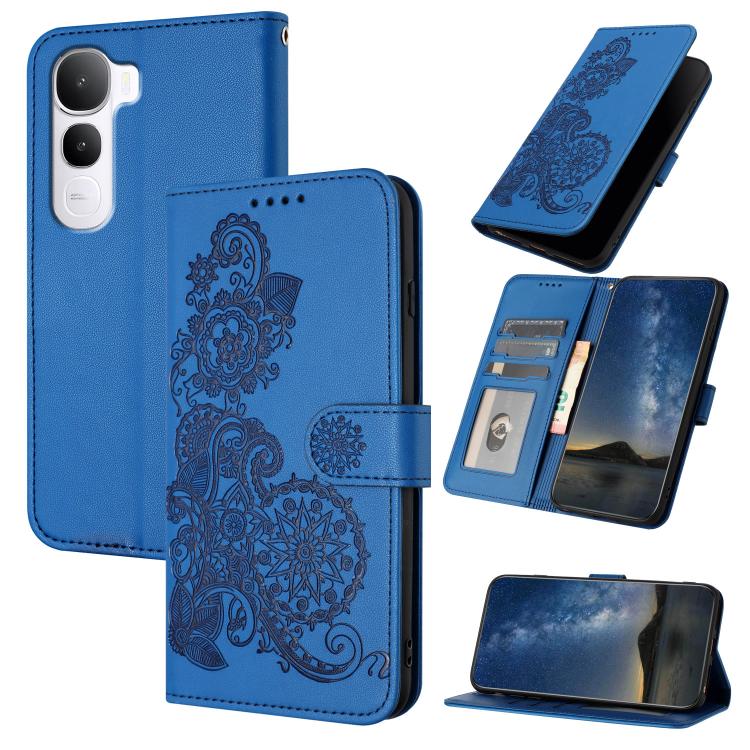 

For vivo Y400 5G Datura Flower Embossed Flip Leather Phone Case(Blue)