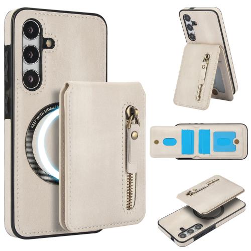 

For Samsung Galaxy A15 4G / 5G Zipper Wallet Split MagSafe Leather Back Phone Case(White)