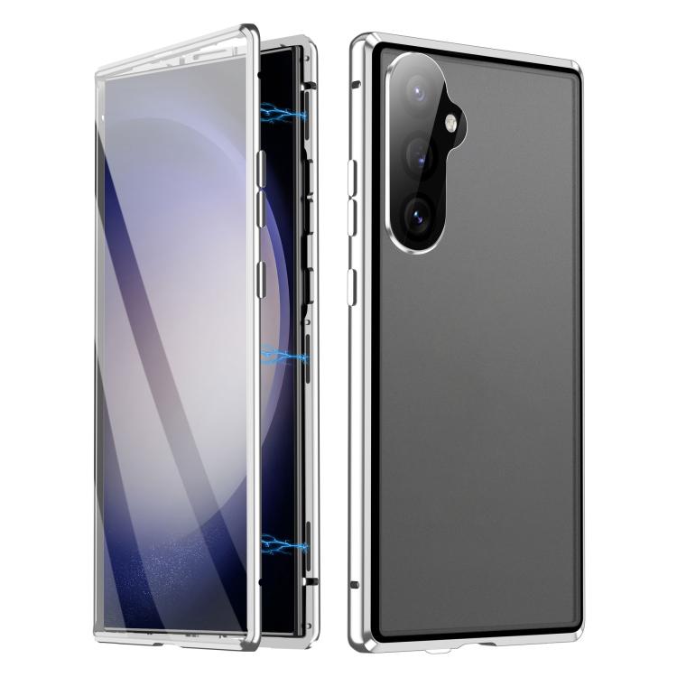 

For Samsung Galaxy S24 FE 5G HD Full Cover Magnetic Metal Tempered Glass Phone Case(Silver)
