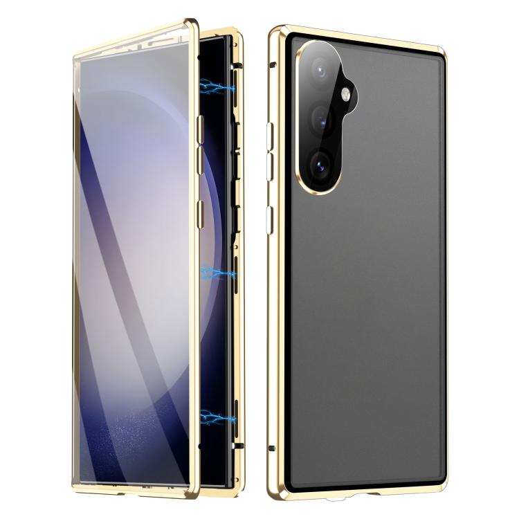 

For Samsung Galaxy S25 5G HD Full Cover Magnetic Metal Tempered Glass Phone Case(Gold)