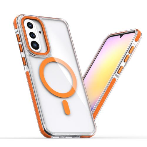 

For Samsung Galaxy A36 5G Dual-Color Clear Acrylic Hybrid TPU MagSafe Phone Case(Orange)