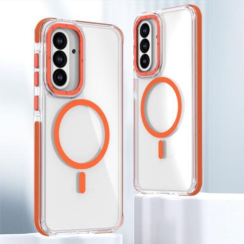 

For Samsung Galaxy A56 5G Dual-Color Clear Acrylic Hybrid TPU MagSafe Phone Case(Orange)