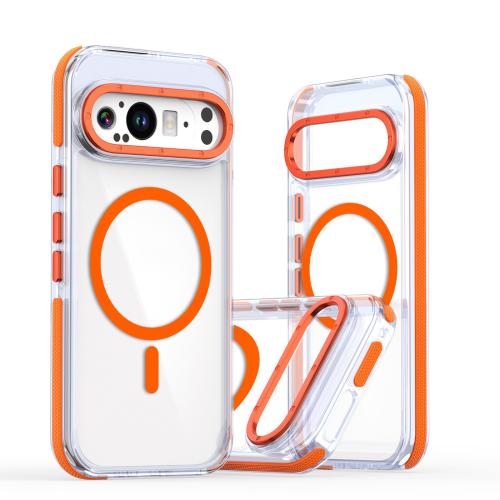 

For Google Pixel 9 Pro XL Dual-Color Clear Acrylic Hybrid TPU MagSafe Phone Case(Orange)