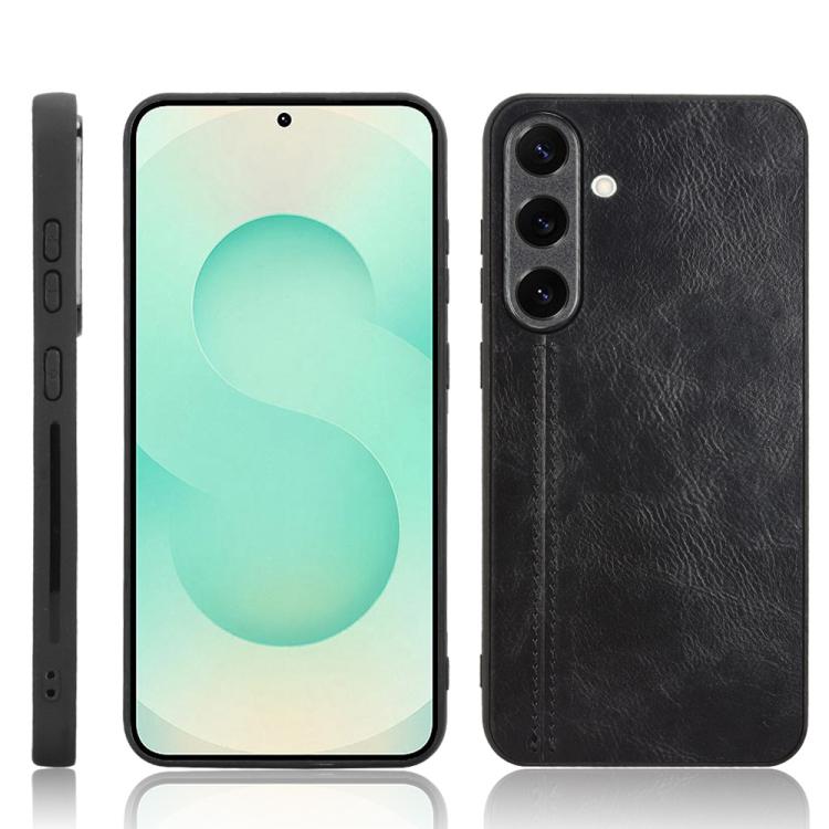 

For Samsung Galaxy S25+ 5G Cow Pattern Sewing Back Cover Phone Case(Black)