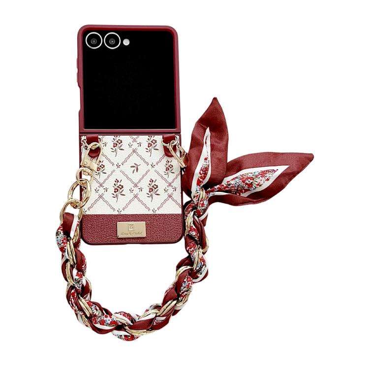 

For Samsung Galaxy Z Flip7 5G Luck Flower Pattern TPU Phone Case With Strap(Red)