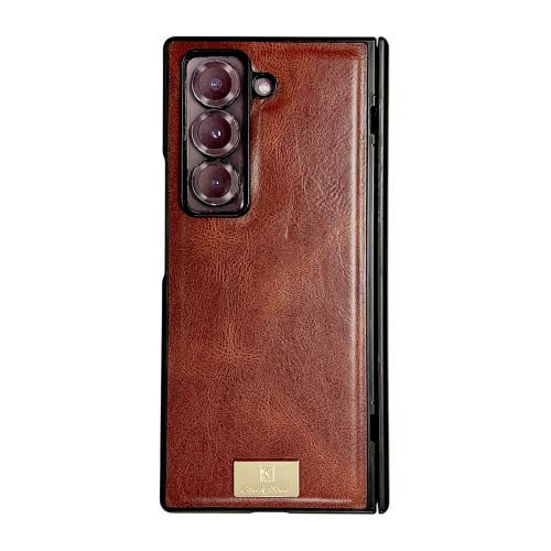 

For Samsung Galaxy Z Fold Special Crazy Horse Pattern Spring Center Shaft Phone Case(Brown)