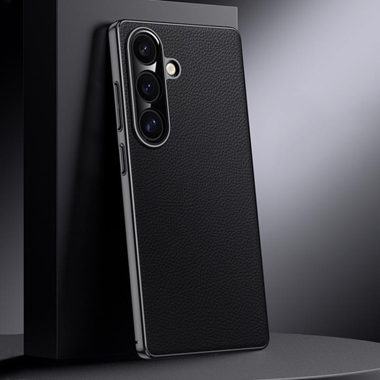 

For Samsung Galaxy S25+ 5G Genuine Leather PC Phone Case(Black)