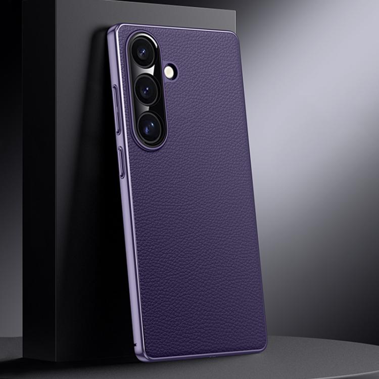 

For Samsung Galaxy S25+ 5G Genuine Leather PC Phone Case(Dark Purple)