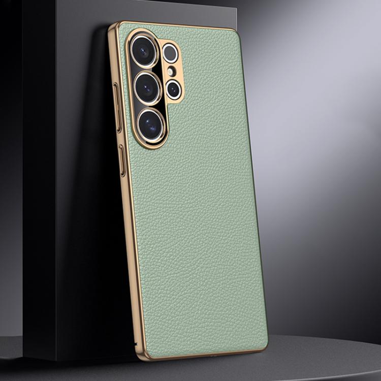 

For Samsung Galaxy S25 Ultra 5G Genuine Leather PC Phone Case(Green)