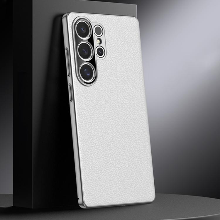 

For Samsung Galaxy S25 Ultra 5G Genuine Leather PC Phone Case(White)