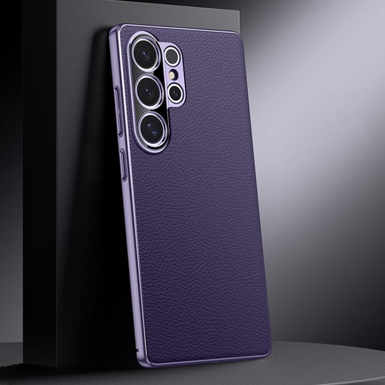 

For Samsung Galaxy S25 Ultra 5G Genuine Leather PC Phone Case(Dark Purple)