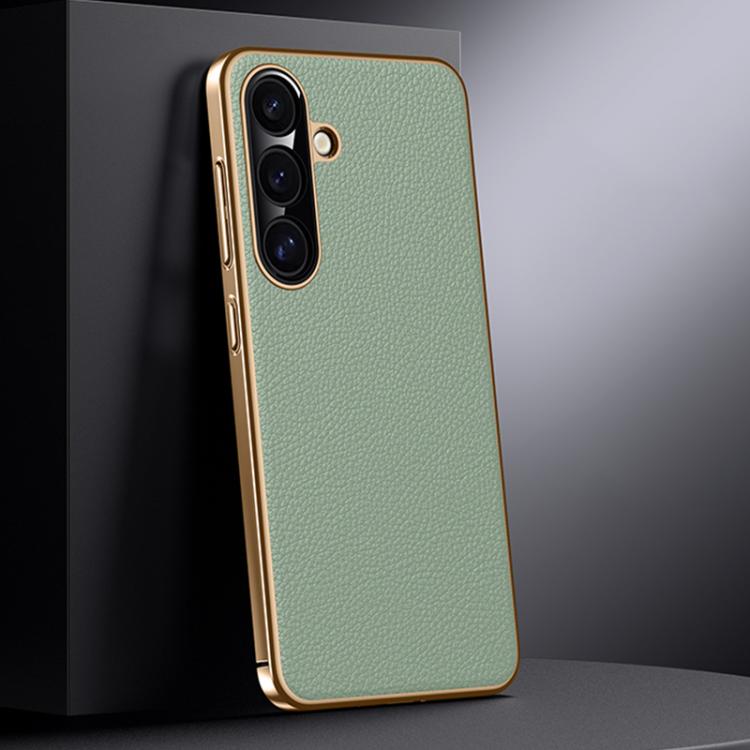 

For Samsung Galaxy S24 5G Genuine Leather PC Phone Case(Green)