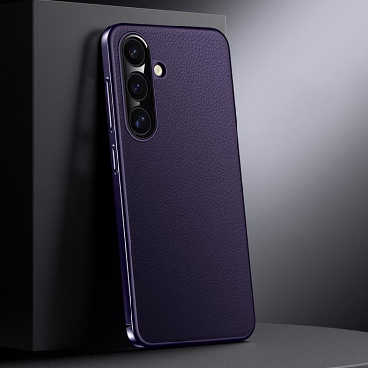 

For Samsung Galaxy S24+ 5G Genuine Leather PC Phone Case(Dark Purple)