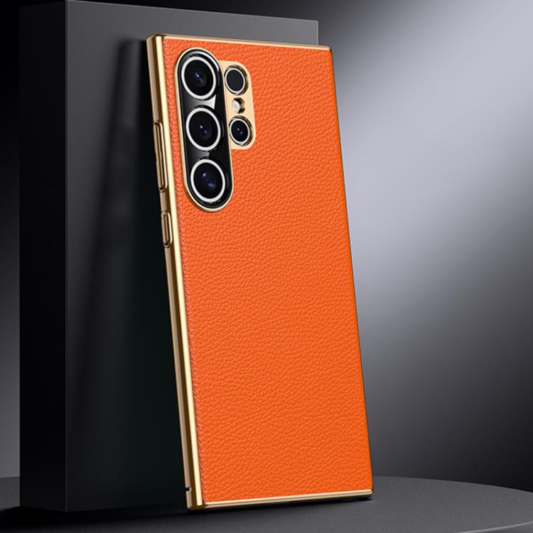 

For Samsung Galaxy S24 Ultra 5G Genuine Leather PC Phone Case(Orange)
