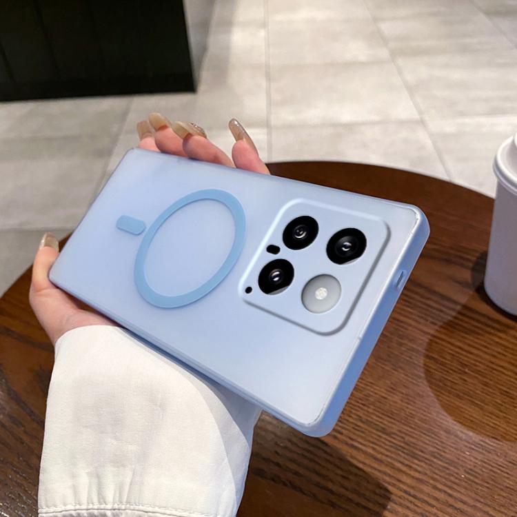

For Xiaomi 14 Fine Hole Ice Fog MagSafe PC Phone Case(Transparent Blue)