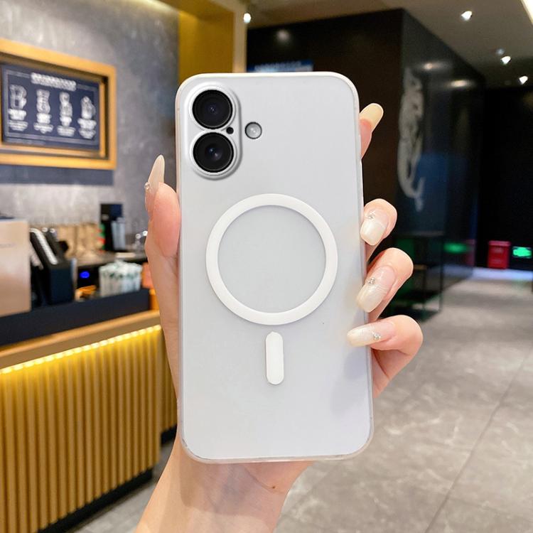 

For iPhone 16 Plus Fine Hole Ice Fog MagSafe PC Phone Case(Transparent White)