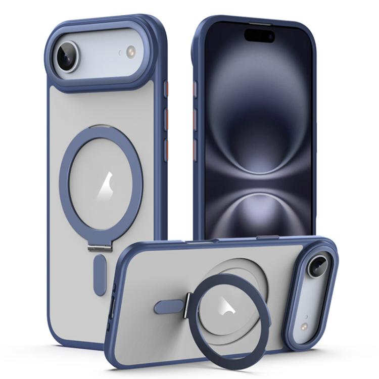 

For iPhone Air Airbag MagSafe Shockproof Frosted Phone Case with Fold Holder(Blue)