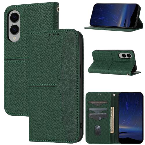 

For Samsung Galaxy S25 Edge 5G Woven Texture Stitching Magnetic Leather Phone Case(Green)