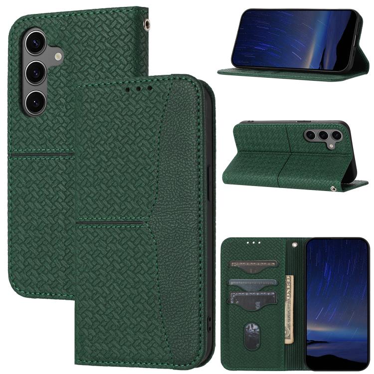 

For Samsung Galaxy S25 FE 5G Woven Texture Stitching Magnetic Leather Phone Case(Green)