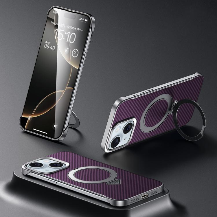 

For iPhone 15 SULADA Kevlar Texture MagSafe Magnetic Holder Phone Case(Purple)