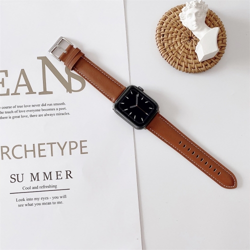 

For Apple Watch Series 9&8&7 41mm / SE 3&SE 2&6&SE&5&4 40mm / 3&2&1 38mm V Tail Style Stitching Leather Watch Band(Brown)