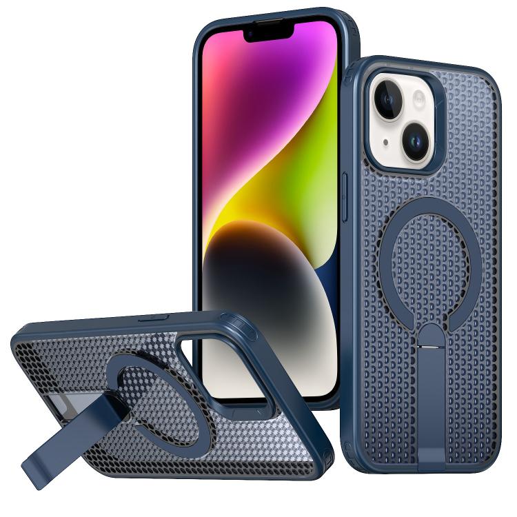

For iPhone 14 / 13 Honeycomb Cooling MagSafe Holder Phone Case(Blue)