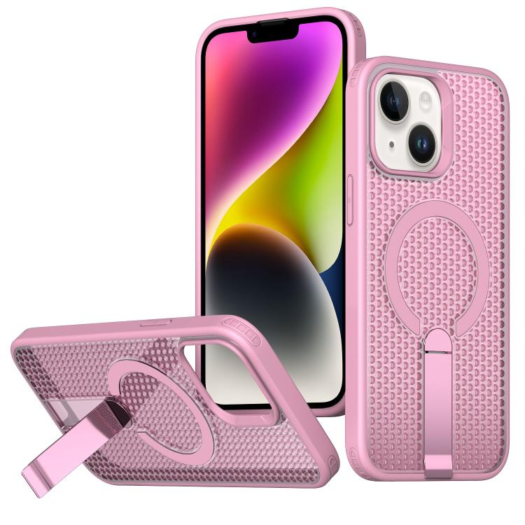 

For iPhone 14 / 13 Honeycomb Cooling MagSafe Holder Phone Case(Pink)