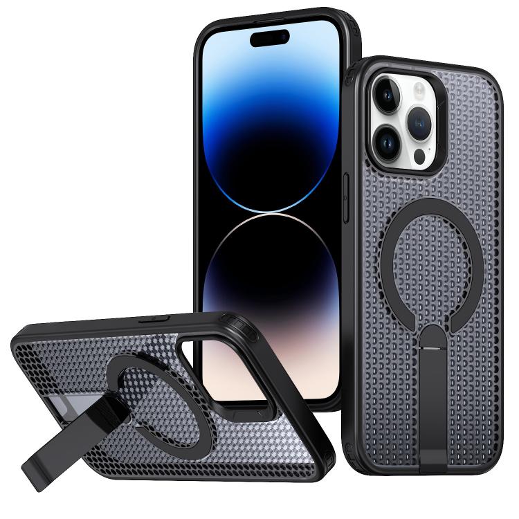 

For iPhone 14 Pro Max Honeycomb Cooling MagSafe Holder Phone Case(Black)