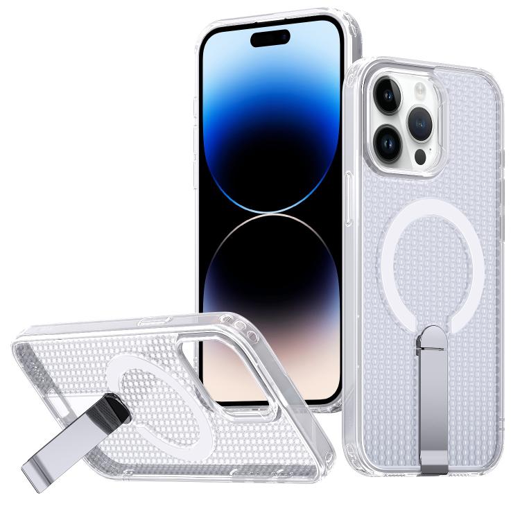 

For iPhone 14 Pro Max Honeycomb Cooling MagSafe Holder Phone Case(Frosted Transparent)