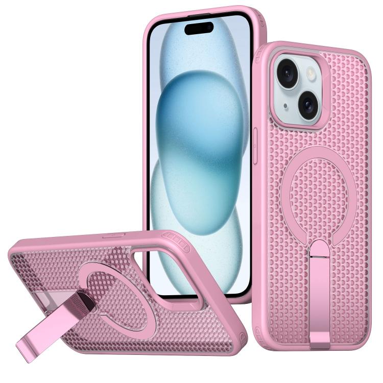 

For iPhone 15 Honeycomb Cooling MagSafe Holder Phone Case(Pink)