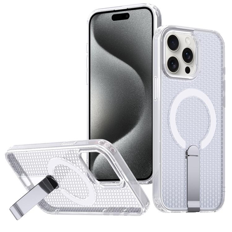 

For iPhone 15 Pro Max Honeycomb Cooling MagSafe Holder Phone Case(Frosted Transparent)