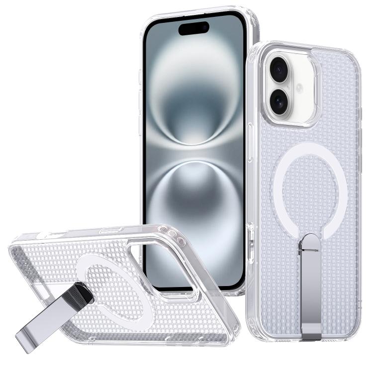 

For iPhone 16 Honeycomb Cooling MagSafe Holder Phone Case(Frosted Transparent)