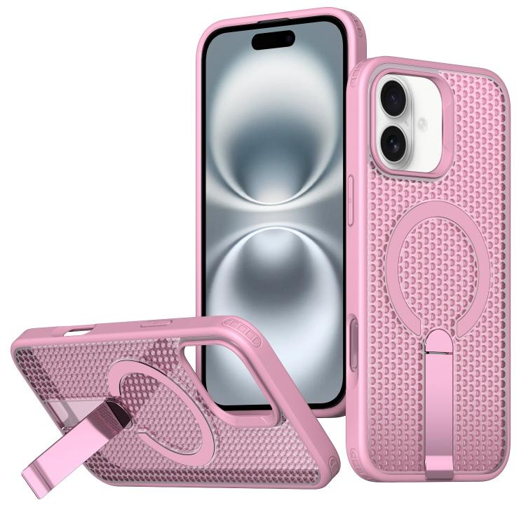 

For iPhone 16 Plus Honeycomb Cooling MagSafe Holder Phone Case(Pink)