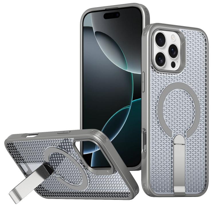 

For iPhone 16 Pro Honeycomb Cooling MagSafe Holder Phone Case(Titanium Grey)