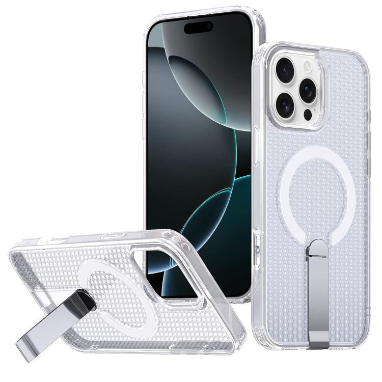 

For iPhone 16 Pro Honeycomb Cooling MagSafe Holder Phone Case(Frosted Transparent)